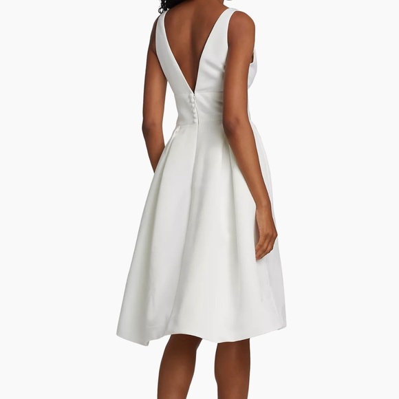 NEW Amsale Faille Deep V-Neck Little White Dress Midi 12 NWT - Picture 3 of 5